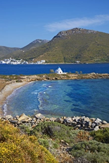 Beach and church, Agios Panteleimon, Amorgos, Cyclades, Aegean, Greek Islands, Greece, Europe