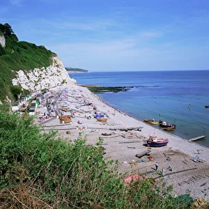 Beer Prints: Beach and cliffs, Beer, Devon, England, United Kingdom, Europe