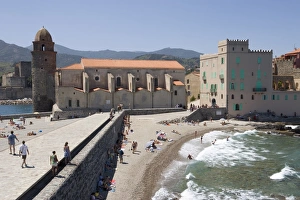 Collioure Prints: Beach, Eglise Notre-Dame-des-Anges, Collioure, Pyrenees-Orientales, Languedoc