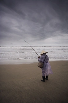 Stick Prints: Beach fisherman, China Beach, Da Nang, Vietnam, Indochina, Southeast Asia, Asia