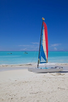 Water Sports Prints: Beach and hobie cat, Jolly Harbour, St