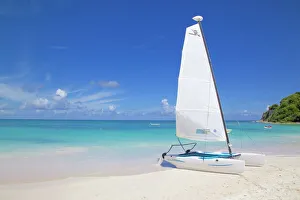 Antigua Prints: Beach and hobie cat, Long Bay, Antigua