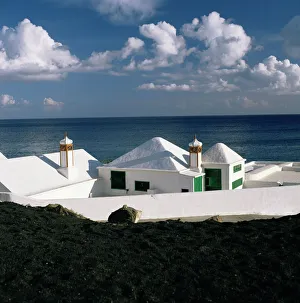 Beach House Prints: Beach houses, Lanzarote, Canary Islands, Spain, Atlantic, Europe