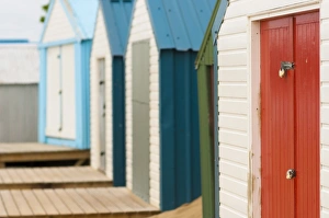 Beach Huts Prints: Beach huts detail, Abersoch, Llyn Peninsula, Gwynedd, Wales, United Kingdom, Europe