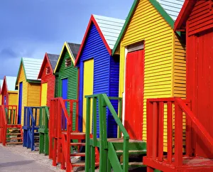 Vacations Prints: Beach huts, Fish Hoek, Cape Peninsula, Cape Town, South Africa, Africa