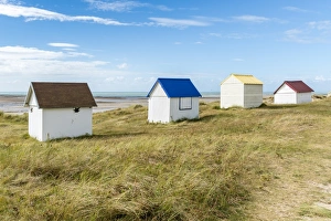 In A Line Prints: Beach huts, Gouville-sur-Mer, Normandy, France, Europe