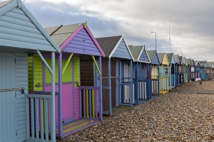 Purple Prints: Beach huts at Herne Bay, Kent, England, United Kingdom, Europe
