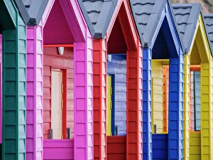 Yorkshire Prints: Beach huts, Saltburn-by-the-Sea, North Yorkshire, England, United Kingdom, Europe