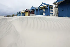 Holidays Gallery: Beach huts in sand drift, West Wittering, West Sussex, England, United Kingdom, Europe