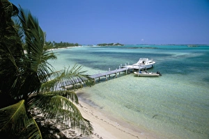 George Town Prints: Beach and jetty, near Georgetown, Exuma, Bahamas, West Indies, Central America
