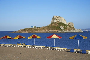 Kastri Island Prints: Beach on Kefalos Bay looking out to Kastri Island