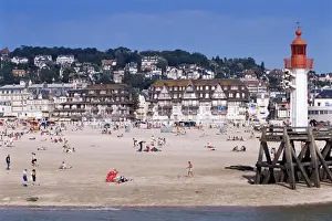 Trouville Prints: Beach and lighthouse, Trouville, Basse Normandie (Normandy), France, Europe