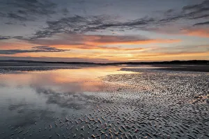 Reflective Prints: Beach at low tide at sunset, Camber Sands, East Sussex, England, United Kingdom, Europe