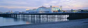 Amusement Prints: The beach and Palace Pier, Brighton, East Sussex, England, UK, Europe