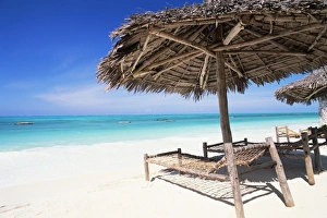 Jambiani Prints: Beach parasol overlooking Indian Ocean, Jambiani beach, island of Zanzibar