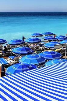 Leisure Gallery: Beach parasols, Nice, Alpes Maritimes, Provence, Cote d Azur, French Riviera, France, Europe