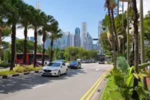 Tree Lined Prints: Beach Road and City Skyline, Singapore, Southeast Asia