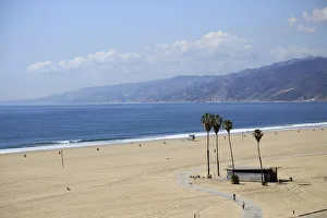 Santa Monica Prints: Beach, Santa Monica, Pacific Ocean, Malibu Mountains, Los Angeles, California, United