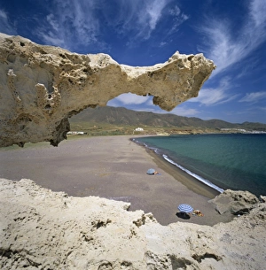 View Through Prints: Beach scene, near San Jose, Cabo de Gata, Costa de Almeria, Andalucia, Spain, Europe