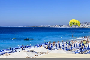 Parasols Prints: Beach scene, Nice, Alpes Maritimes