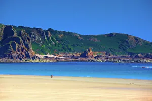 Jersey Prints: Beach at St. Brelades Bay, Jersey, Channel Islands, Europe
