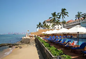 Umbrella Prints: Beach and swimming pool, Galle Face Hotel, Colombo, Sri Lanka, Asia