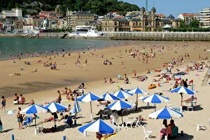 San Sebastian Prints: Beach and town view, San Sebastian, Basque country, Euskadi, Spain, Europe