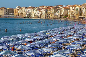 Cefalu Prints: Beach umbrellas, parasols, Lungomare beach
