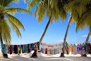 Fabric Prints: Beach and vendors stall, Jolly Harbour