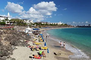 Canaries Prints: Beach view, Playa Blanca, Lanzarote, Canary Islands, Spain, Atlantic, Europe