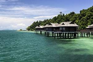 South East Asian Prints: Beach and villas at the luxury resort and spa of Pangkor Laut, Malaysia, Southeast Asia