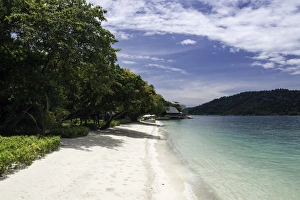 Beach and villas at the luxury resort and spa of Pangkor Laut, Malaysia, Southeast Asia