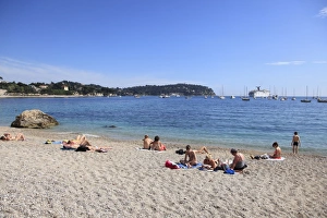 Alpes Maritimes Prints: Beach, Villefranche sur Mer, Cote d Azur