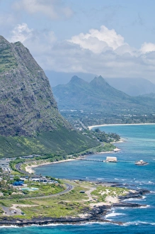 Pacific Islands Prints: Beach at Waimanalo Bay, Windward Coast, Oahu, Hawaii, United States of America, Pacific