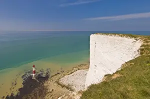 White Cliffs Prints: Beachy Head lighthouse, white chalk cliffs and English Channel, East Sussex