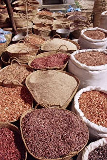 Consumerism Prints: Beans and pulses at the market, Stone Town, island of Zanzibar, Tanzania