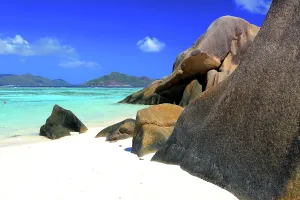 Paradise Prints: Beautiful beach scene at Anse Source d'Argent with clear water