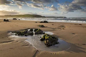 Beautiful Bigbury Beach at dawn in autumn, Bigbury-on-Sea, Devon, England, United Kingdom