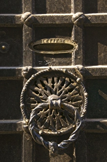 Brass Prints: A beautiful brass door with its letter box, Venice, Veneto, Italy, Europe