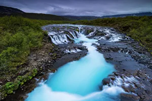Purity Prints: The beautiful Bruarfoss waterfall on a cloudy summer day, Iceland, Polar Regions