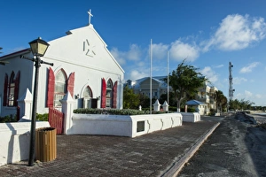 Sidewalk Prints: Beautiful church in Cockburn Town, Grand Turk, Turks and Caicos, Caribbean, Central