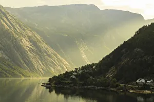 Eidfjord Prints: Beautiful Eidfjord, morning mist, fjord reflections, Hardangerfjord, Norwegian Western