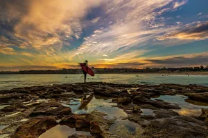 Atmosphere Prints: Beautiful evening for surfing at Bondi Beach, Sydney, New South Wales, Australia, Pacific