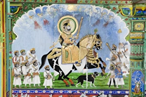 Beautiful frescoes on walls of the Juna Mahal Fort