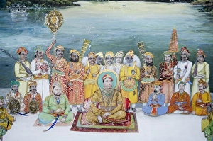 Beautiful frescoes on walls of the Juna Mahal Fort