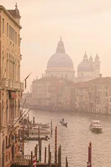 Nautical Vessel Prints: Beautiful Grand Canal, winter fog, morning golden light, Santa Maria della Salute, Venice