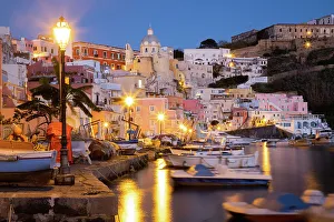 Beautiful Italian island of Procida, famous for its colorful marina, tiny narrow streets and many beaches, Procida, Flegrean Islands, Campania, Italy, Europe