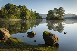 Beautiful morning on a reflection Derwent Water in the Lake District National Park