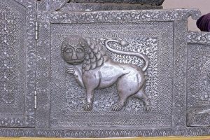 Rajput Prints: Beautiful raised silver work on panel on the side of