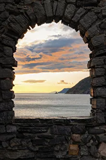 Liguria Prints: Beautiful sunset view of the Ligurian coast